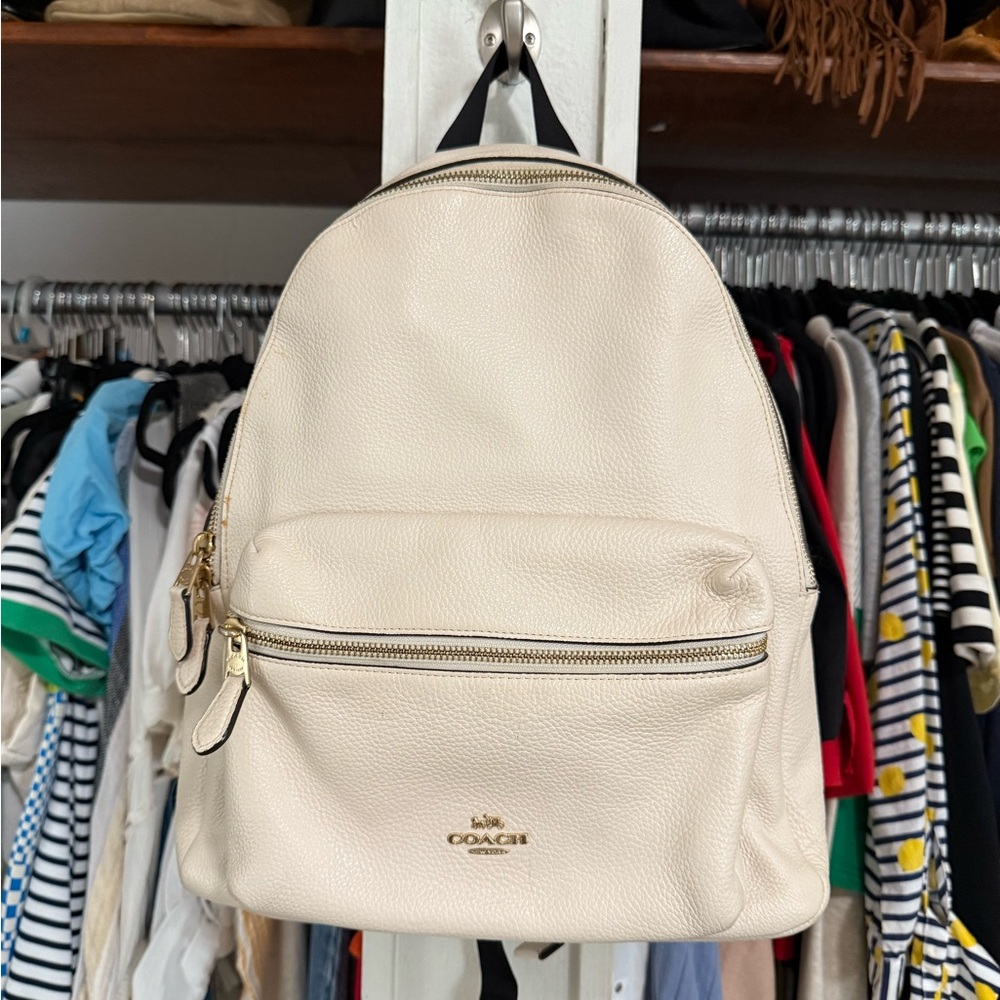 Coach Cream Leather Backpack with Gold-Tone Hardware